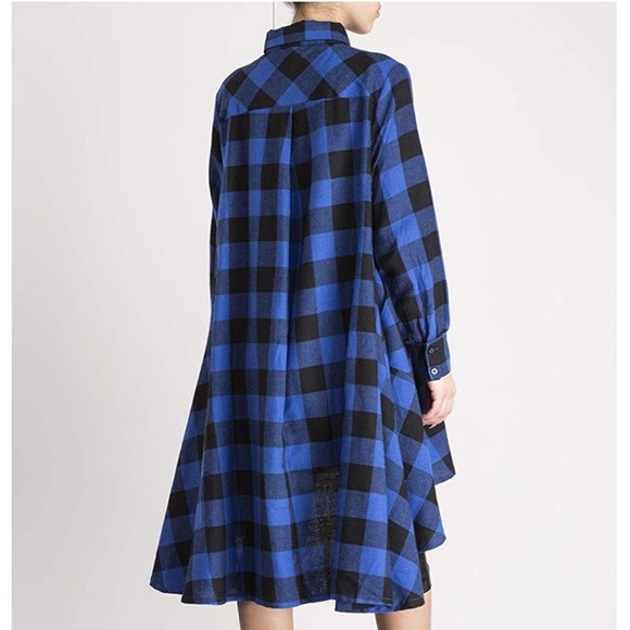 πNew Plaids Irregular Hem Casual Shirt Dress - Picture 2 of 2